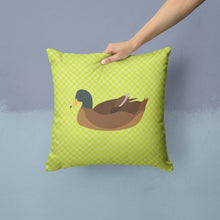 Load image into Gallery viewer, Khaki Campbell Duck Green Throw Pillow - 14x14 Decorative Pillow – Art for Your Home &amp; Patio BB7692PW1414