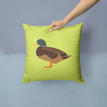 Load image into Gallery viewer, Silver Bantam Duck Green Throw Pillow - 14x14 Decorative Pillow – Art for Your Home &amp; Patio BB7693PW1414