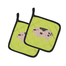 Load image into Gallery viewer, Gloucester Old Spot Pig Green Pot Holders - Set of 2 - Heat-Resistant Kitchen Essentials BB7766PTHD