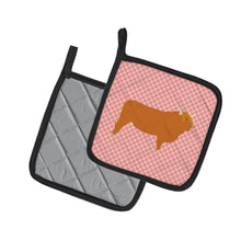 Load image into Gallery viewer, Highland Cow Pink Check Pot Holders - Set of 2 - Heat-Resistant Kitchen Essentials BB7820PTHD