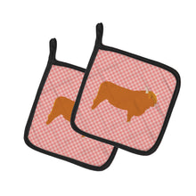 Load image into Gallery viewer, Highland Cow Pink Check Pot Holders - Set of 2 - Heat-Resistant Kitchen Essentials BB7820PTHD