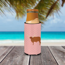 Load image into Gallery viewer, Ankole-Watusu Cow Pink Check   Hugger for slim cans
