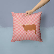 Load image into Gallery viewer, Ankole-Watusu Cow Pink Check Throw Pillow - 14x14 Decorative Pillow – Art for Your Home &amp; Patio BB7823PW1414