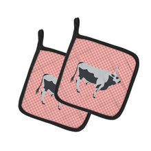 Load image into Gallery viewer, Hungarian Grey Steppe Cow Pink Check Pot Holders - Set of 2 - Heat-Resistant Kitchen Essentials BB7824PTHD