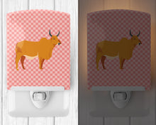 Load image into Gallery viewer, Zebu Indicine Cow Pink Check Ceramic Night Light BB7825CNL