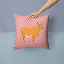 Load image into Gallery viewer, Zebu Indicine Cow Pink Check Throw Pillow - 14x14 Decorative Pillow – Art for Your Home &amp; Patio BB7825PW1414