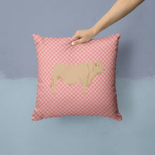Load image into Gallery viewer, Charolais Cow Pink Check Throw Pillow - 14x14 Decorative Pillow – Art for Your Home &amp; Patio BB7826PW1414