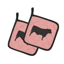 Load image into Gallery viewer, Black Angus Cow Pink Check Pot Holders - Set of 2 - Heat-Resistant Kitchen Essentials BB7828PTHD