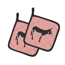 Load image into Gallery viewer, American Mammoth Jack Donkey Pink Check Pot Holders - Set of 2 - Heat-Resistant Kitchen Essentials BB7844PTHD