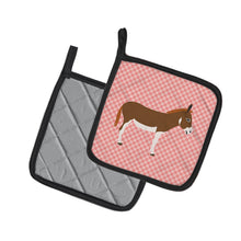 Load image into Gallery viewer, Miniature Mediterranian Donkey Pink Check Pot Holders - Set of 2 - Heat-Resistant Kitchen Essentials BB7847PTHD