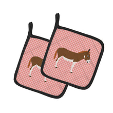Load image into Gallery viewer, Miniature Mediterranian Donkey Pink Check Pot Holders - Set of 2 - Heat-Resistant Kitchen Essentials BB7847PTHD
