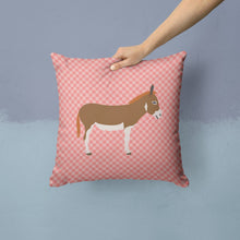 Load image into Gallery viewer, Miniature Mediterranian Donkey Pink Check Throw Pillow - 14x14 Decorative Pillow – Art for Your Home &amp; Patio BB7847PW1414