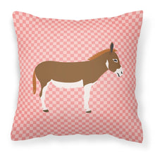 Load image into Gallery viewer, Miniature Mediterranian Donkey Pink Check Fabric Decorative Pillow BB7847PW1818