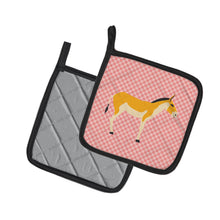 Load image into Gallery viewer, Turkmenian Kulan Donkey Pink Check Pot Holders - Set of 2 - Heat-Resistant Kitchen Essentials BB7854PTHD