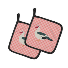 Load image into Gallery viewer, Muscovy Duck Pink Check Pot Holders - Set of 2 - Heat-Resistant Kitchen Essentials BB7864PTHD