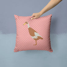 Load image into Gallery viewer, Indian Runner Duck Pink Check Throw Pillow - 14x14 Decorative Pillow – Art for Your Home &amp; Patio BB7865PW1414