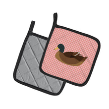 Load image into Gallery viewer, Khaki Campbell Duck Pink Check Pot Holders - Set of 2 - Heat-Resistant Kitchen Essentials BB7866PTHD