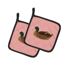 Load image into Gallery viewer, Khaki Campbell Duck Pink Check Pot Holders - Set of 2 - Heat-Resistant Kitchen Essentials BB7866PTHD