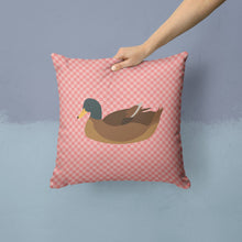 Load image into Gallery viewer, Khaki Campbell Duck Pink Check Throw Pillow - 14x14 Decorative Pillow – Art for Your Home &amp; Patio BB7866PW1414