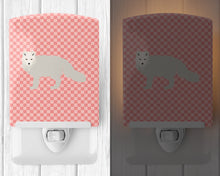 Load image into Gallery viewer, White Arctic Fox Pink Check Ceramic Night Light BB7877CNL