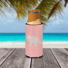 Load image into Gallery viewer, White Arctic Fox Pink Check   Hugger for slim cans