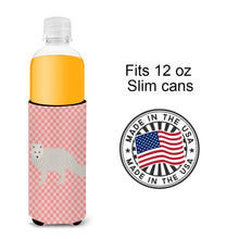 Load image into Gallery viewer, White Arctic Fox Pink Check   Hugger for slim cans