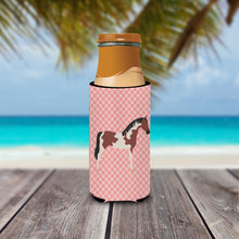 Load image into Gallery viewer, Pinto Horse Pink Check   Hugger for slim cans