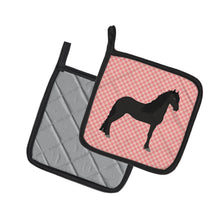 Load image into Gallery viewer, Friesian Horse Pink Check Pot Holders - Set of 2 - Heat-Resistant Kitchen Essentials BB7915PTHD