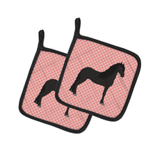 Load image into Gallery viewer, Friesian Horse Pink Check Pot Holders - Set of 2 - Heat-Resistant Kitchen Essentials BB7915PTHD