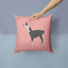 Load image into Gallery viewer, Llama Q' Ara Pink Check Throw Pillow - 14x14 Decorative Pillow – Art for Your Home &amp; Patio BB7918PW1414
