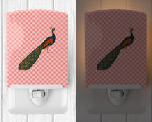 Load image into Gallery viewer, Indian Peacock Peafowl Pink Check Ceramic Night Light BB7925CNL