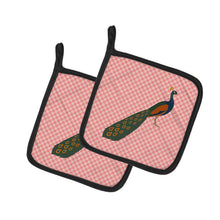 Load image into Gallery viewer, Indian Peacock Peafowl Pink Check Pot Holders - Set of 2 - Heat-Resistant Kitchen Essentials BB7925PTHD