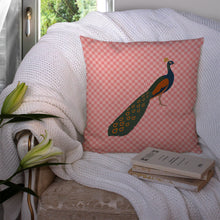Load image into Gallery viewer, Indian Peacock Peafowl Pink Check Throw Pillow - 14x14 Decorative Pillow – Art for Your Home &amp; Patio BB7925PW1414