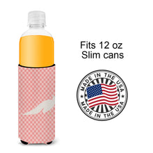 Load image into Gallery viewer, White Peacock Peafowl Pink Check   Hugger for slim cans