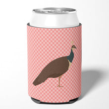 Load image into Gallery viewer, Indian Peahen Peafowl Pink Check Can or Bottle Hugger BB7927CC