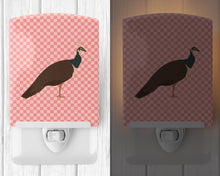 Load image into Gallery viewer, Indian Peahen Peafowl Pink Check Ceramic Night Light BB7927CNL