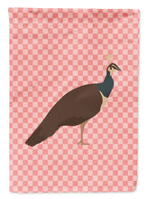 Load image into Gallery viewer, Indian Peahen Peafowl Pink Check Garden Flag - Outdoor Decorative Yard Flag