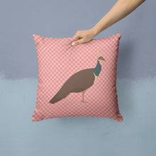 Load image into Gallery viewer, Indian Peahen Peafowl Pink Check Throw Pillow - 14x14 Decorative Pillow – Art for Your Home &amp; Patio BB7927PW1414