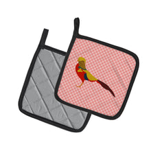 Load image into Gallery viewer, Golden or Chinese Pheasant Pink Check Pot Holders - Set of 2 - Heat-Resistant Kitchen Essentials BB7928PTHD