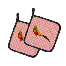 Load image into Gallery viewer, Golden or Chinese Pheasant Pink Check Pot Holders - Set of 2 - Heat-Resistant Kitchen Essentials BB7928PTHD