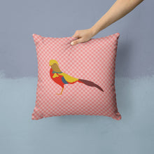 Load image into Gallery viewer, Golden or Chinese Pheasant Pink Check Throw Pillow - 14x14 Decorative Pillow – Art for Your Home &amp; Patio BB7928PW1414