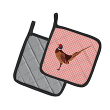 Load image into Gallery viewer, Ring-necked Common Pheasant Pink Check Pot Holders - Set of 2 - Heat-Resistant Kitchen Essentials BB7930PTHD