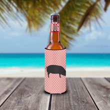 Load image into Gallery viewer, Devon Large Black Pig Pink Check   Hugger for slim cans