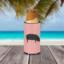Load image into Gallery viewer, Devon Large Black Pig Pink Check   Hugger for slim cans