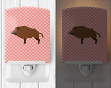 Load image into Gallery viewer, Wild Boar Pig Pink Check Ceramic Night Light BB7936CNL
