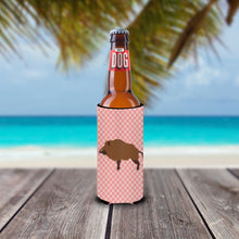 Load image into Gallery viewer, Wild Boar Pig Pink Check   Hugger for slim cans