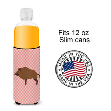 Load image into Gallery viewer, Wild Boar Pig Pink Check   Hugger for slim cans