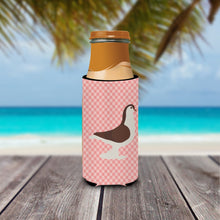 Load image into Gallery viewer, Large Pigeon Pink Check   Hugger for slim cans