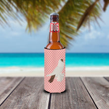 Load image into Gallery viewer, German Helmet Pigeon Pink Check   Hugger for slim cans