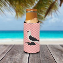 Load image into Gallery viewer, Saxon Fairy Swallow Pigeon Pink Check   Hugger for slim cans